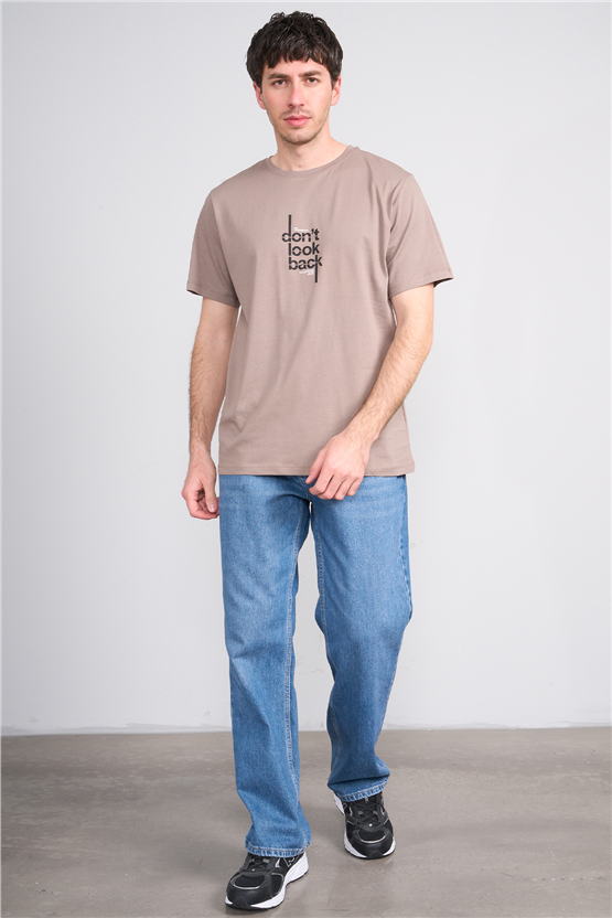 Çetinkaya Mentality 4497 Bisiklet Yaka Regular Baskılı T-shirt Koyu Vizon