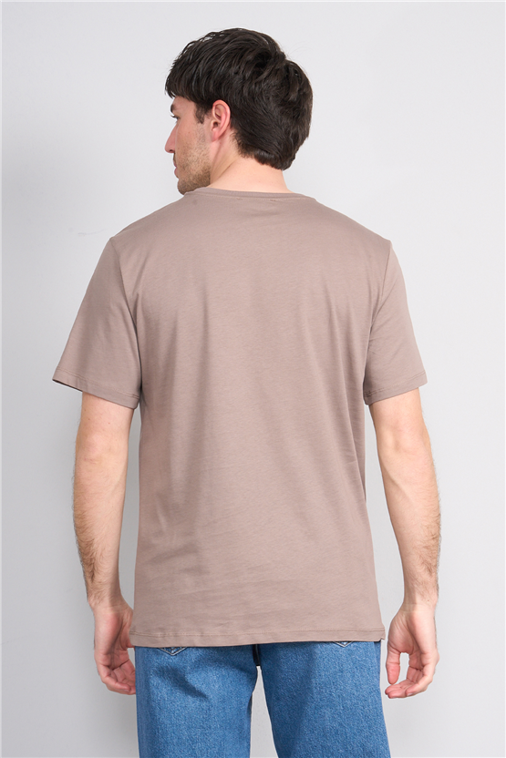 Çetinkaya Mentality 4497 Bisiklet Yaka Regular Baskılı T-shirt Koyu Vizon