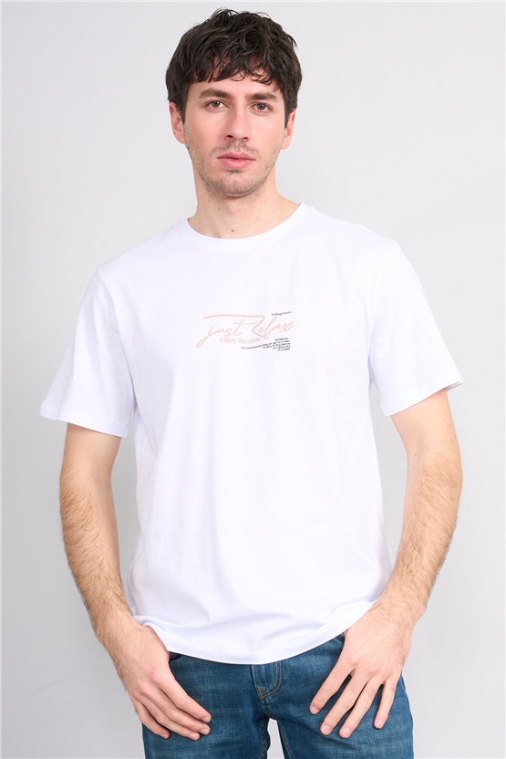 Çetinkaya Mentality 4498 Bisiklet Yaka Regular Baskılı T-shirt Beyaz