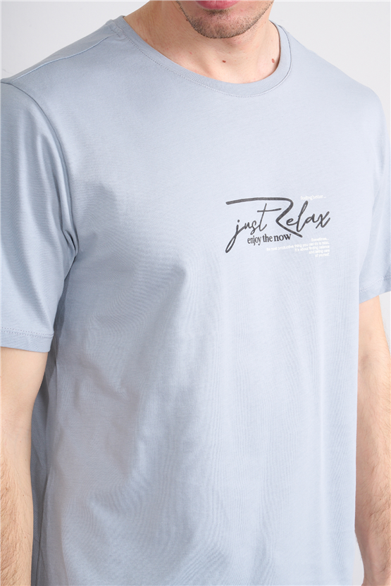 Çetinkaya Mentality 4498 Bisiklet Yaka Regular Baskılı T-shirt Açık Gri