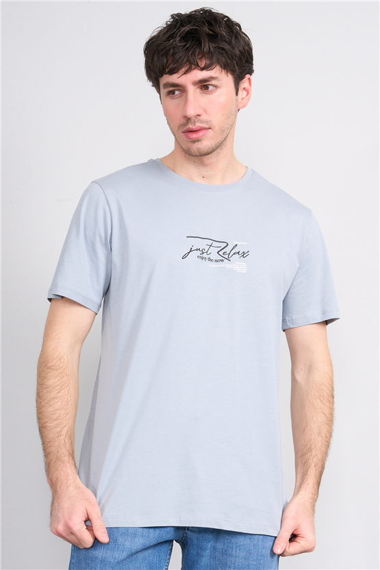 Çetinkaya Mentality 4498 Bisiklet Yaka Regular Baskılı T-shirt Açık Gri