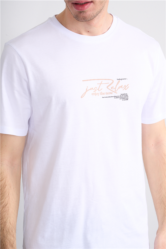 Çetinkaya Mentality 4498 Bisiklet Yaka Regular Baskılı T-shirt Beyaz