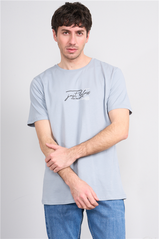 Çetinkaya Mentality 4498 Bisiklet Yaka Regular Baskılı T-shirt Açık Gri