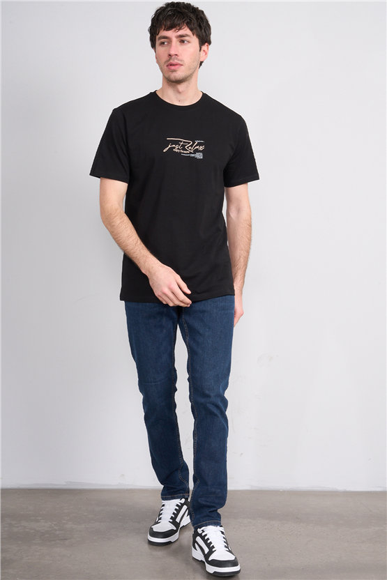 Çetinkaya Mentality 4498 Bisiklet Yaka Regular Baskılı T-shirt Siyah