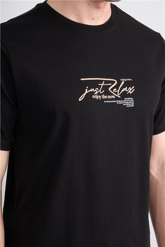 Çetinkaya Mentality 4498 Bisiklet Yaka Regular Baskılı T-shirt Siyah