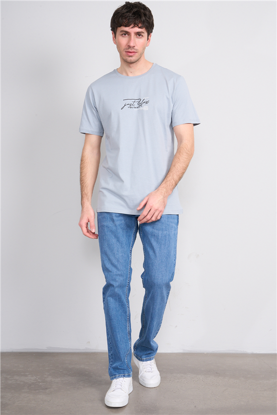 Çetinkaya Mentality 4498 Bisiklet Yaka Regular Baskılı T-shirt Açık Gri