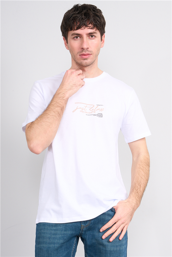 Çetinkaya Mentality 4498 Bisiklet Yaka Regular Baskılı T-shirt Beyaz