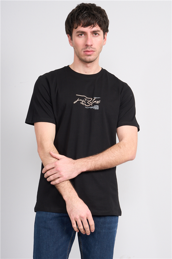 Çetinkaya Mentality 4498 Bisiklet Yaka Regular Baskılı T-shirt Siyah