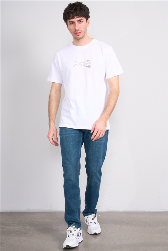 Çetinkaya Mentality 4498 Bisiklet Yaka Regular Baskılı T-shirt Beyaz
