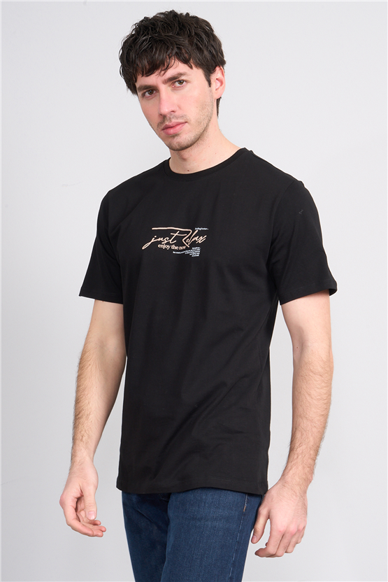 Çetinkaya Mentality 4498 Bisiklet Yaka Regular Baskılı T-shirt Siyah