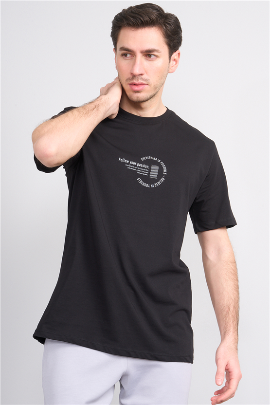 Çetinkaya Mentality 4499 Bisiklet Yaka Regular Baskılı T-shirt Siyah