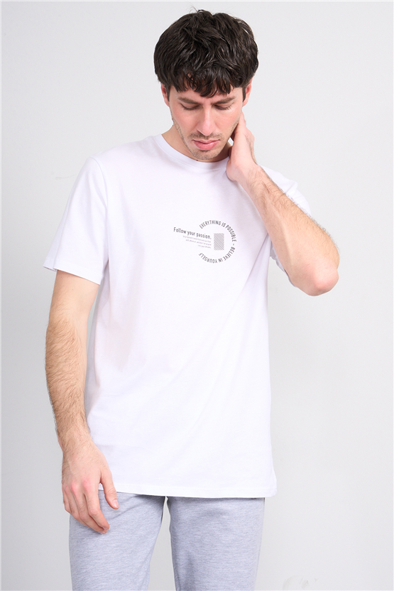 Çetinkaya Mentality 4499 Bisiklet Yaka Regular Baskılı T-shirt Beyaz