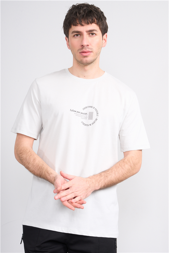 Çetinkaya Mentality 4499 Bisiklet Yaka Regular Baskılı T-shirt Taş