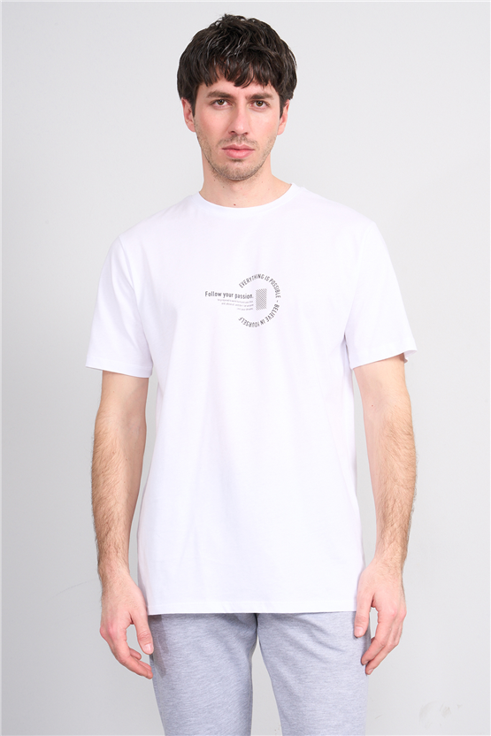 Çetinkaya Mentality 4499 Bisiklet Yaka Regular Baskılı T-shirt Beyaz