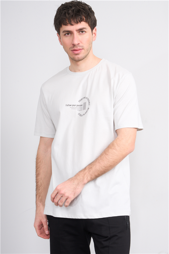 Çetinkaya Mentality 4499 Bisiklet Yaka Regular Baskılı T-shirt Taş