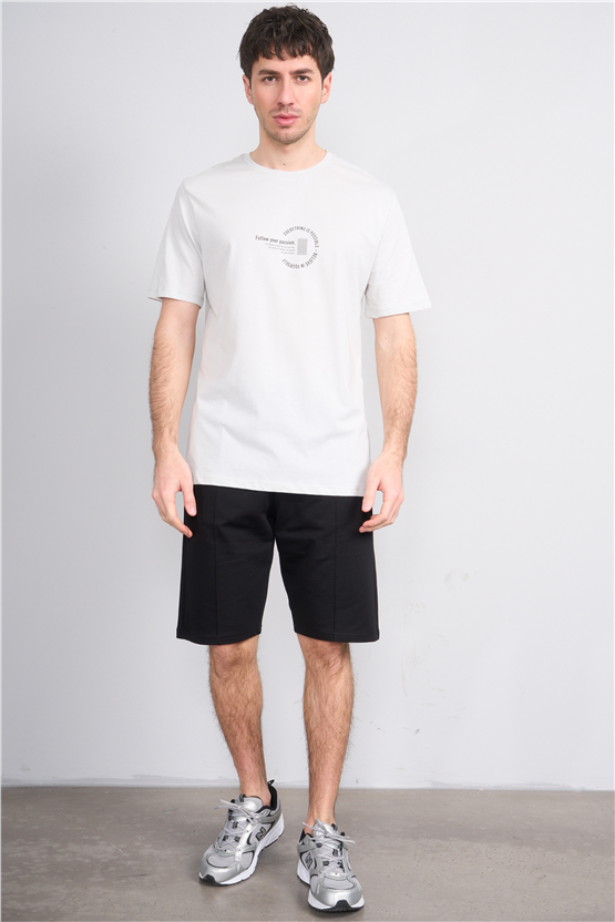 Çetinkaya Mentality 4499 Bisiklet Yaka Regular Baskılı T-shirt Taş