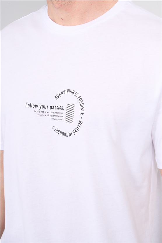 Çetinkaya Mentality 4499 Bisiklet Yaka Regular Baskılı T-shirt Beyaz