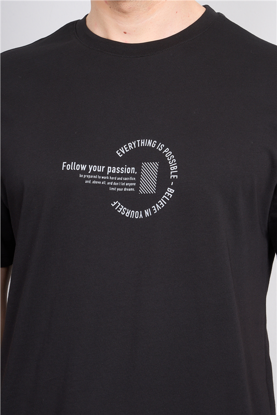 Çetinkaya Mentality 4499 Bisiklet Yaka Regular Baskılı T-shirt Siyah