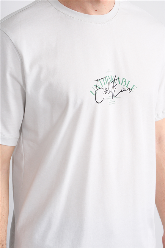 Çetinkaya Mentality 4500 Bisiklet Yaka Regular Baskılı T-shirt Taş