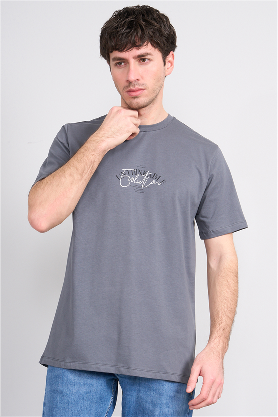 Çetinkaya Mentality 4500 Bisiklet Yaka Regular Baskılı T-shirt Koyu Gri