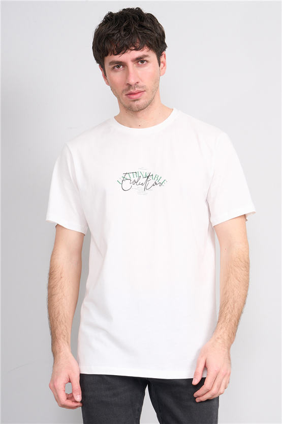 Çetinkaya Mentality 4500 Bisiklet Yaka Regular Baskılı T-shirt Krem