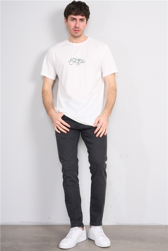 Çetinkaya Mentality 4500 Bisiklet Yaka Regular Baskılı T-shirt Krem