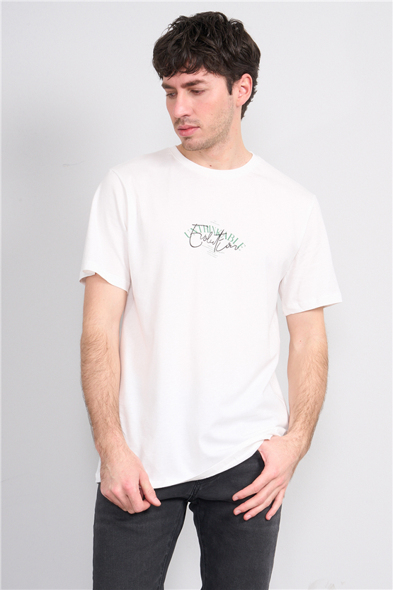 Çetinkaya Mentality 4500 Bisiklet Yaka Regular Baskılı T-shirt Krem