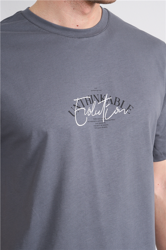 Çetinkaya Mentality 4500 Bisiklet Yaka Regular Baskılı T-shirt Koyu Gri