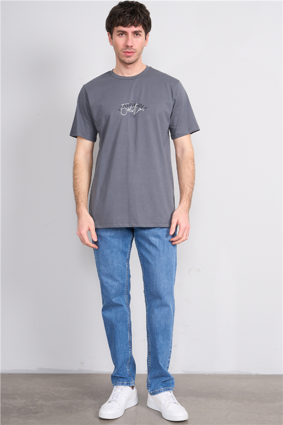 Çetinkaya Mentality 4500 Bisiklet Yaka Regular Baskılı T-shirt Koyu Gri