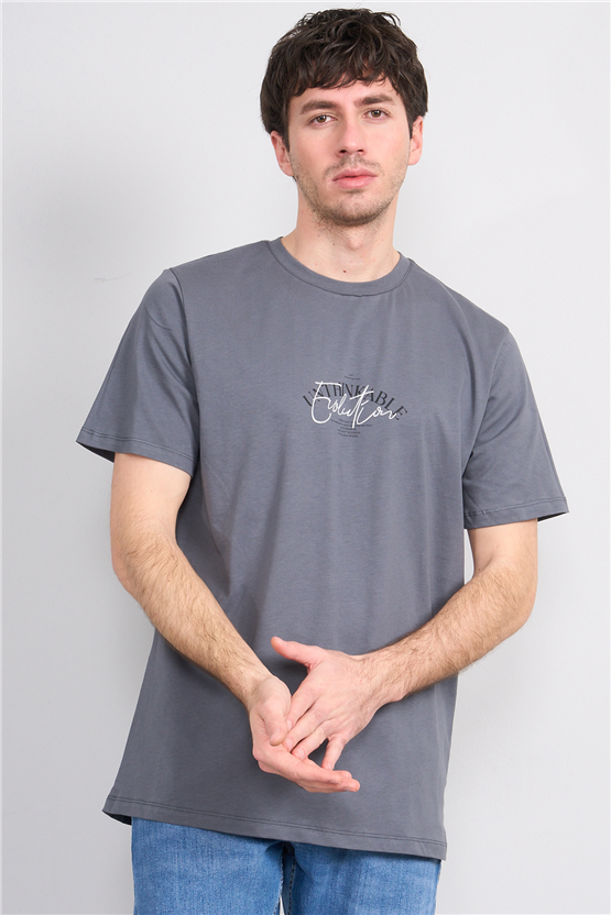 Çetinkaya Mentality 4500 Bisiklet Yaka Regular Baskılı T-shirt Koyu Gri