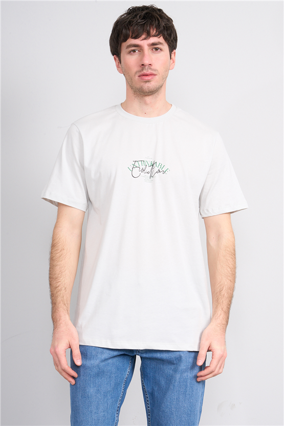 Çetinkaya Mentality 4500 Bisiklet Yaka Regular Baskılı T-shirt Taş