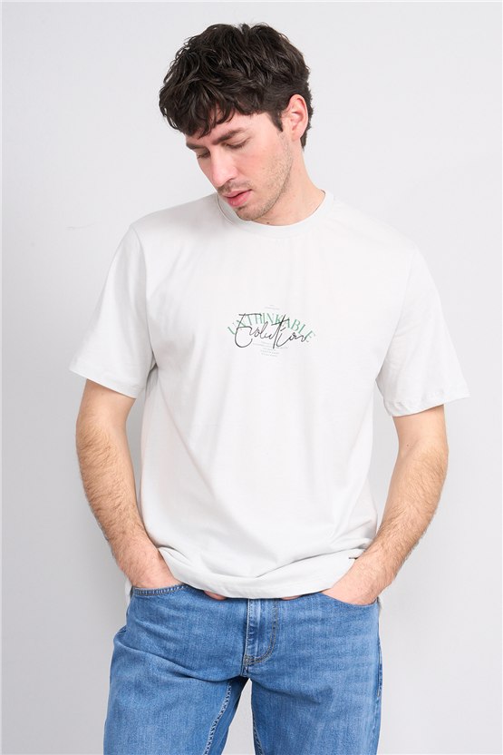 Çetinkaya Mentality 4500 Bisiklet Yaka Regular Baskılı T-shirt Taş