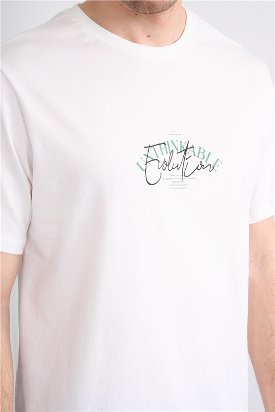 Çetinkaya Mentality 4500 Bisiklet Yaka Regular Baskılı T-shirt Krem