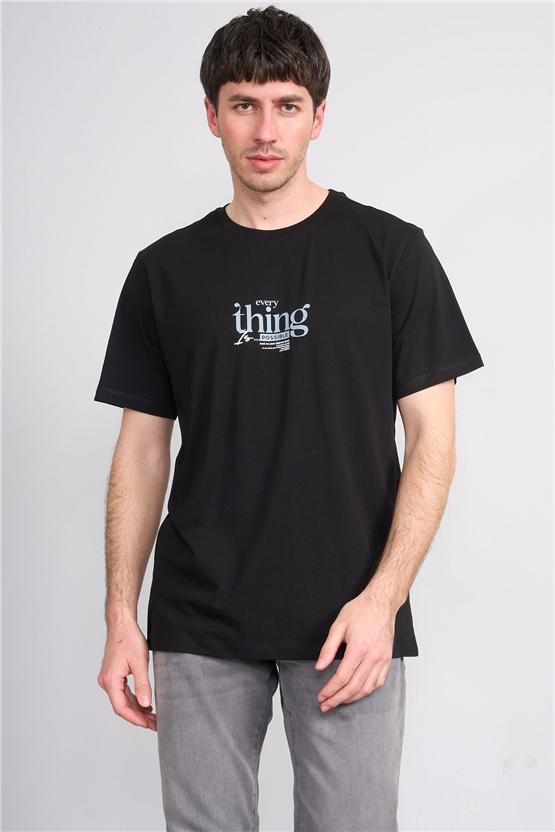 Çetinkaya Mentality 4502 Bisiklet Yaka Regular Baskılı T-shirt Siyah