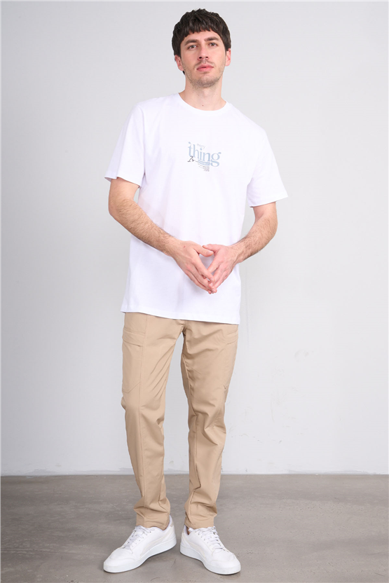 Çetinkaya Mentality 4502 Bisiklet Yaka Regular Baskılı T-shirt Beyaz