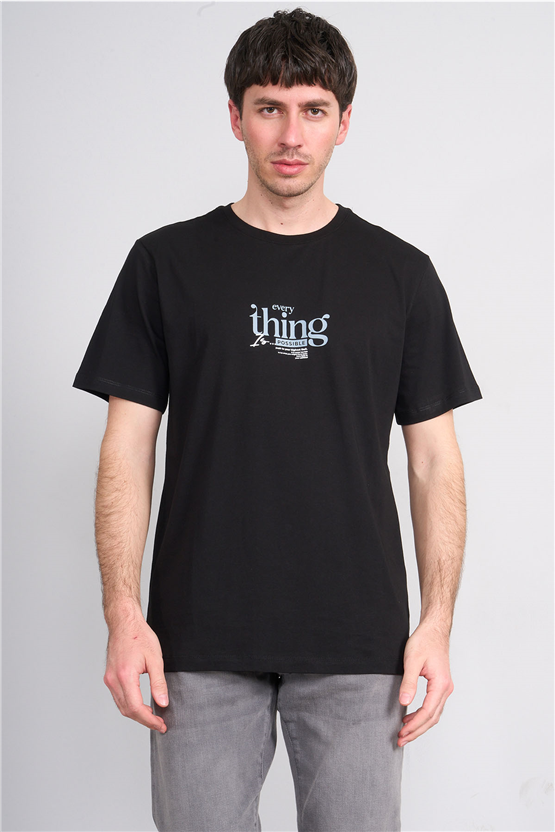 Çetinkaya Mentality 4502 Bisiklet Yaka Regular Baskılı T-shirt Siyah