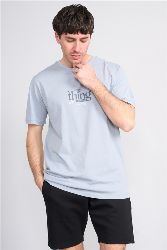 Çetinkaya Mentality 4502 Bisiklet Yaka Regular Baskılı T-shirt Açık Gri