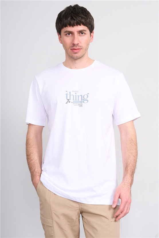 Çetinkaya Mentality 4502 Bisiklet Yaka Regular Baskılı T-shirt Beyaz