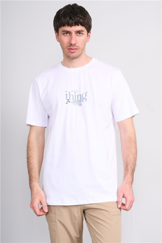 Çetinkaya Mentality 4502 Bisiklet Yaka Regular Baskılı T-shirt Beyaz