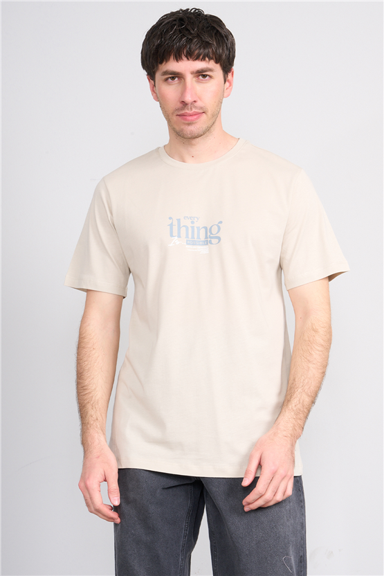 Çetinkaya Mentality 4502 Bisiklet Yaka Regular Baskılı T-shirt Vizon