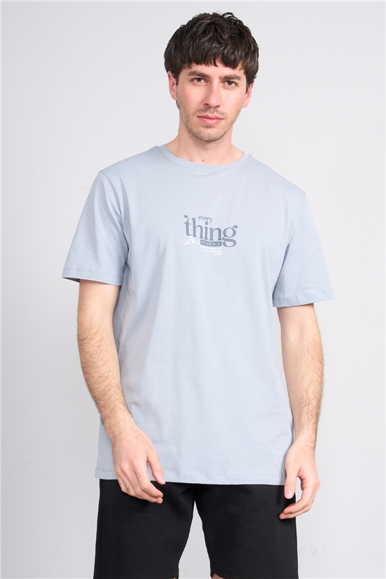 Çetinkaya Mentality 4502 Bisiklet Yaka Regular Baskılı T-shirt Açık Gri