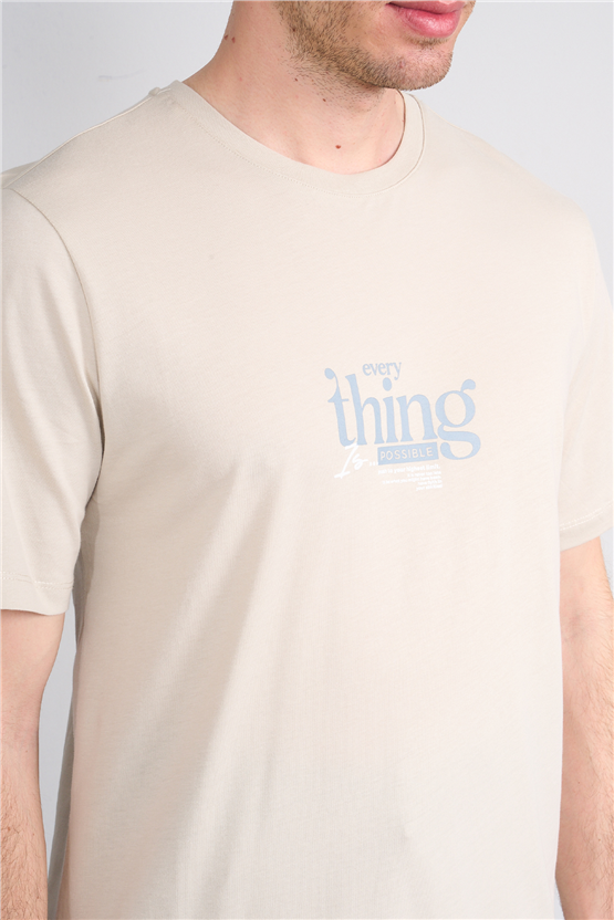 Çetinkaya Mentality 4502 Bisiklet Yaka Regular Baskılı T-shirt Vizon