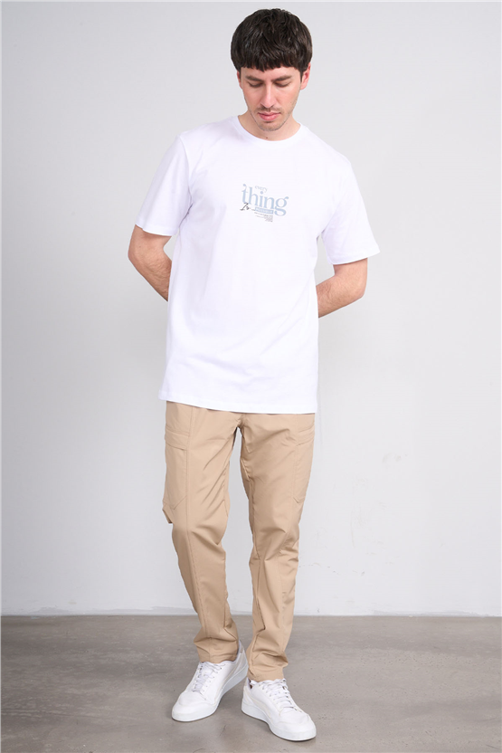 Çetinkaya Mentality 4502 Bisiklet Yaka Regular Baskılı T-shirt Beyaz