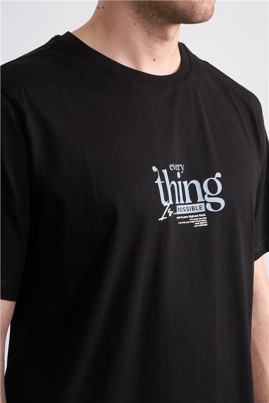 Çetinkaya Mentality 4502 Bisiklet Yaka Regular Baskılı T-shirt Siyah