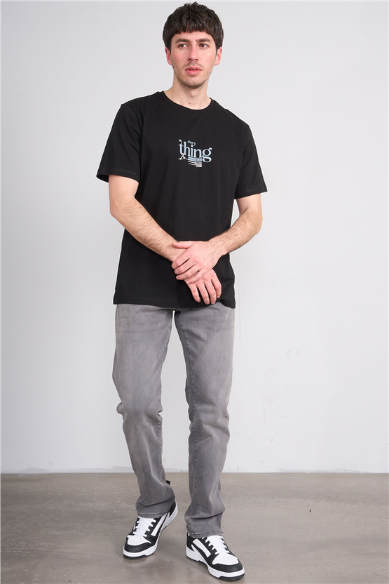 Çetinkaya Mentality 4502 Bisiklet Yaka Regular Baskılı T-shirt Siyah