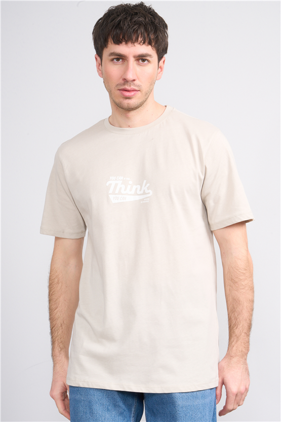 Çetinkaya Mentality 4503 Bisiklet Yaka Regular Baskılı T-shirt Vizon