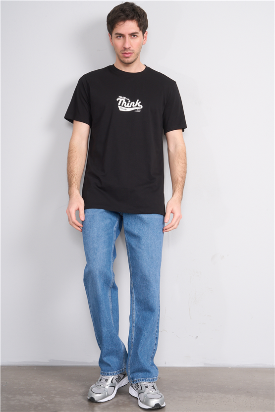 Çetinkaya Mentality 4503 Bisiklet Yaka Regular Baskılı T-shirt Siyah