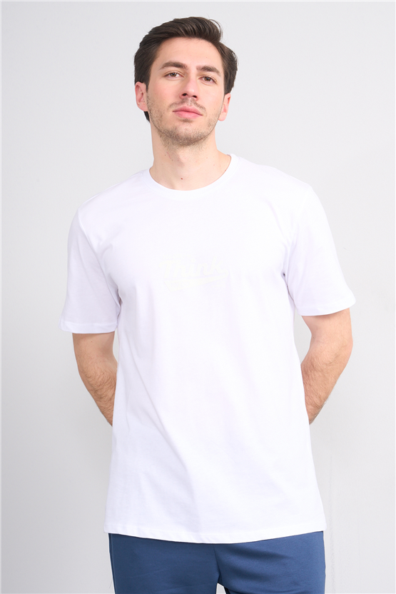 Çetinkaya Mentality 4503 Bisiklet Yaka Regular Baskılı T-shirt Beyaz