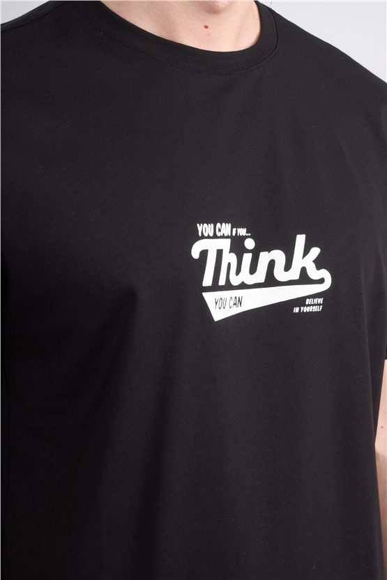 Çetinkaya Mentality 4503 Bisiklet Yaka Regular Baskılı T-shirt Siyah