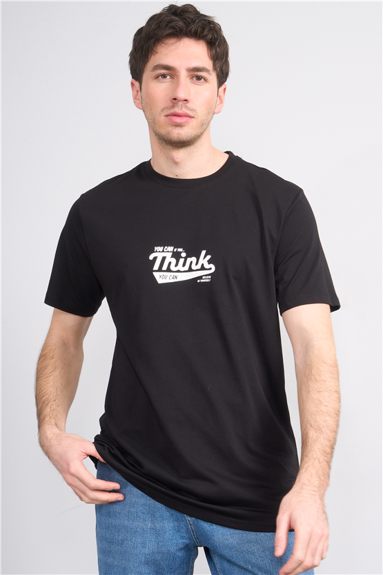 Çetinkaya Mentality 4503 Bisiklet Yaka Regular Baskılı T-shirt Siyah